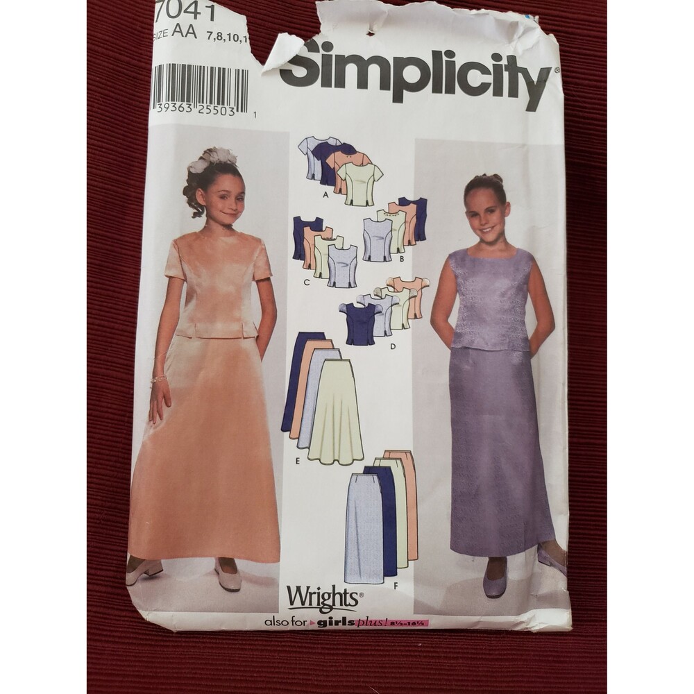 Sewing Pattern, Simplicity 7041, Girl, Plus, Formal, Top Skirt Size 7 8 10 12 14